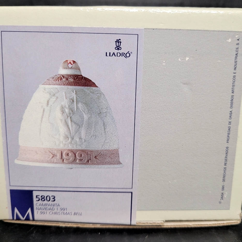 1991 Lladro Campanita Navidad 1.991 Christmas Bell with Pink and White #5803 - Picture 10 of 10